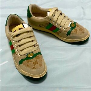 Gucci Beige and Green Sneakers